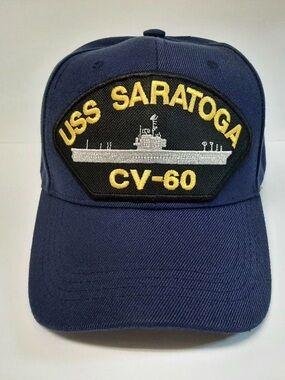 US Navy USS Saratoga CV-60 Men's Patch Cap Hat Navy Blue Acrylic